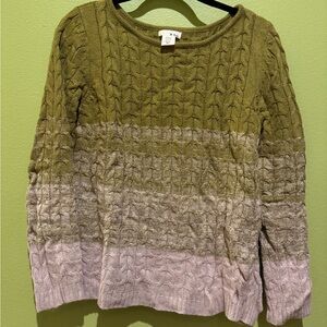M. Rena Olive and Beige Cable Knit Sweater